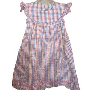 Girls Size 3T Seersucker Plaid Flutter Sleeve Dress Colorful Easter Dress